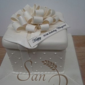 White Bow Birthday Box Cake